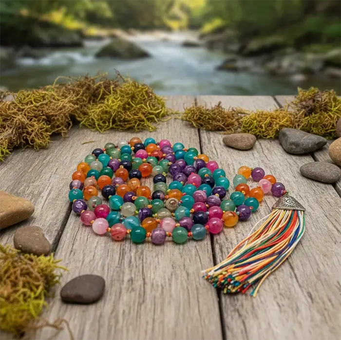 Japa Mala 108 Cuentas Ágata Multi 8 mm – Equilibrio