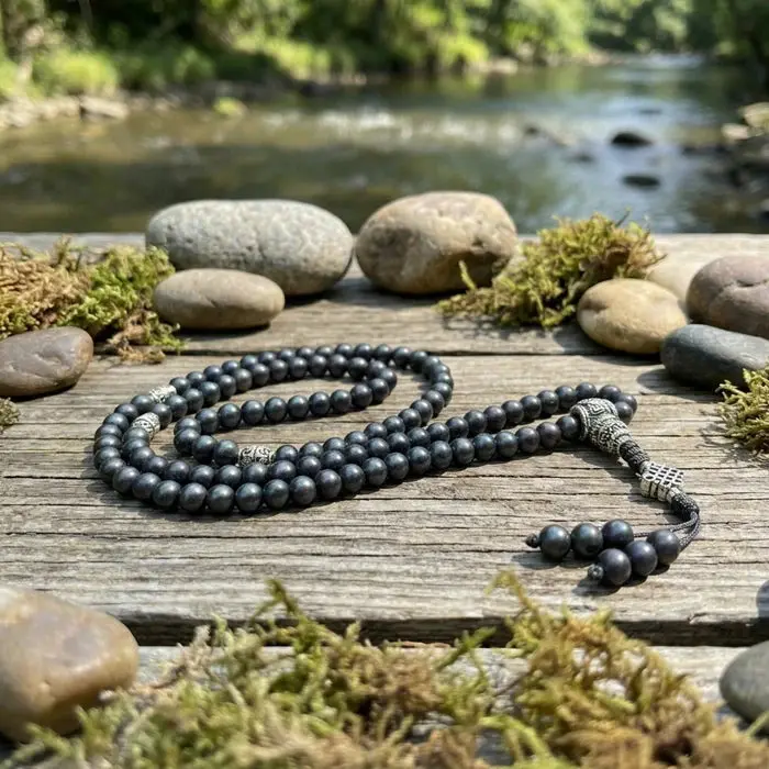 Japa Mala 108 Cuentas Piedra Shaligram 6 mm-Meditacion
