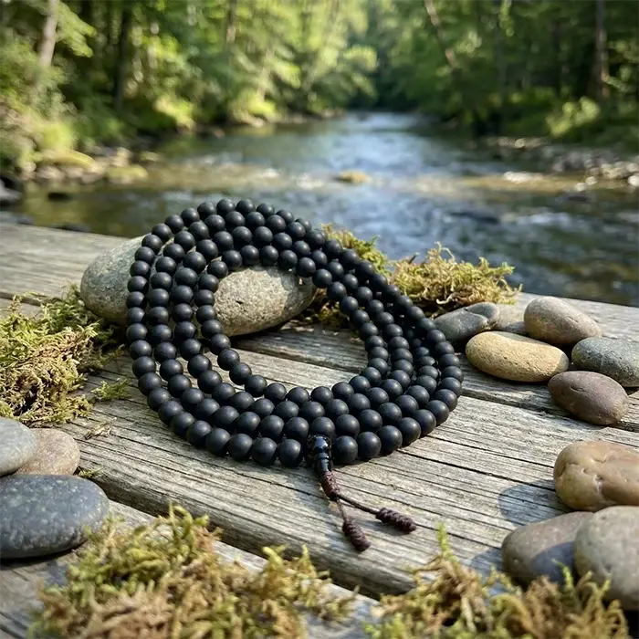 Japa Mala 108 Cuentas Piedra Shaligram 8 mm – Presencia