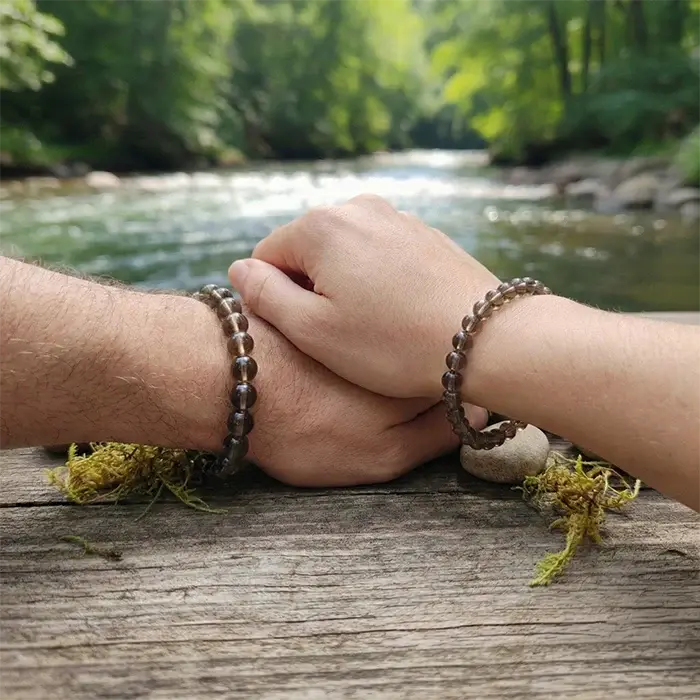 Pulsera Cuarzo Ahumado Natural Bola Lisa – Protección y Enraizamiento - Image 3