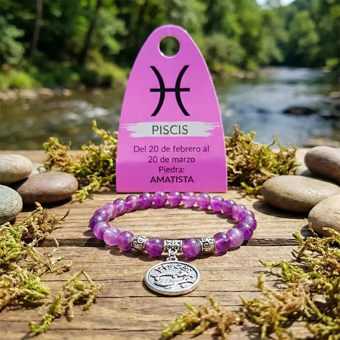 Pulsera Horóscopo Piscis Piedra Amatista 6 mm – Intuición