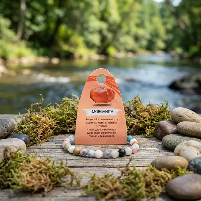 Pulsera Morganita Natural Elástica – Amor Consciente y Armonía Emocional